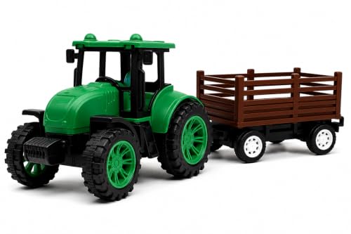 Image of Friction Powered Tractor Trolley Toy for Kids | Farm Tractor Toy with Trailer for Boys & Girls | Push & Go Tractor Vehicle Toy | BIS Certified | NeoKiddo (Green)