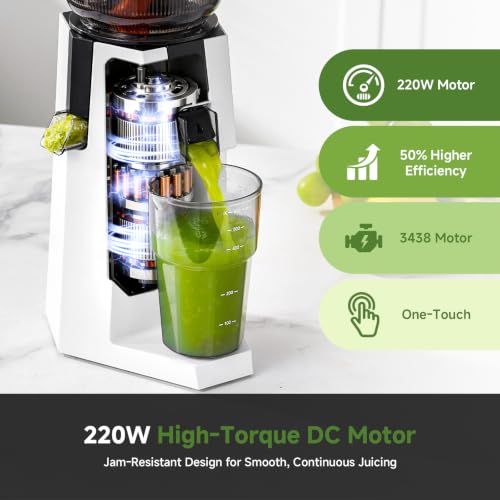 Image of AAOBOSI Juicer Machines, 5.8 inch Extra Wide No-Cut Feed Chute for Whole Fruits, Slow Masticating Cold Press Juicer with Triple Strainers, High Juice Yield, Quiet Operation, Easy to Clean White