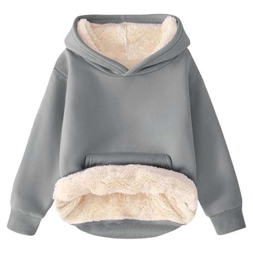 Unisex Boys Girls Fleece Lined Sweatshirt Thicken Sherpa Hoodie Kids Warm Winter Pullover Hooded Sweater 1-12Years