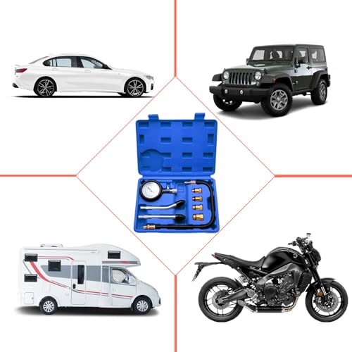 Kompressionstester Set, Kompression Tester Kit für Benzinmotoren Manometer Zündkerze Tester 0-20 bar oder 0-300 psi Meßgerät Drucktester M10 M12 M14 M18 Manometer Tool Set