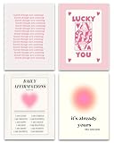 Hwetui Preppy Pink Aura posters Daily Affirmations Wall Art Trendy Y2K Canvas Prints Cute Lucky You Painting Retro Aesthetic Room Decor Picture for College Dorm Bedroom 12x16Inch Set of 4 Unframed