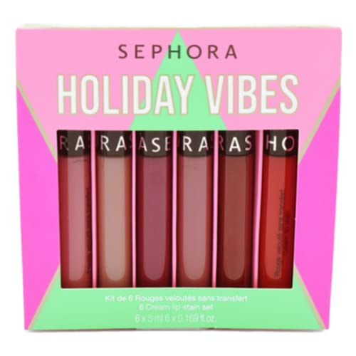 Sephora Holiday Vibes 6 Cream Lip Stain Set - Marvelous Mauve, Pink Tea, Blackberry Sorbet, Copper Blush, Red Dessert, Always Red