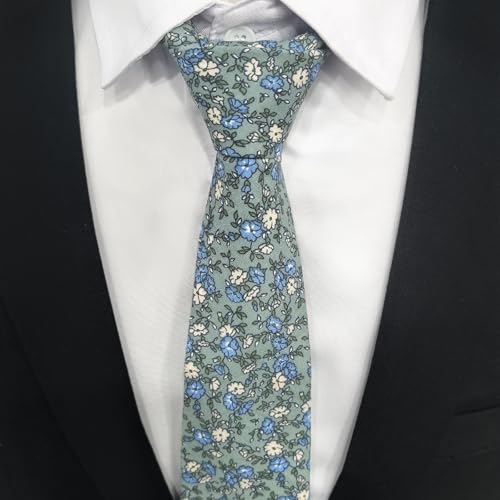 Image of Cotton Floral Ties for Men 2.76 inch Men's Skinny Tie Linen Flower Printed Neck Tie for Wedding Dating Party
