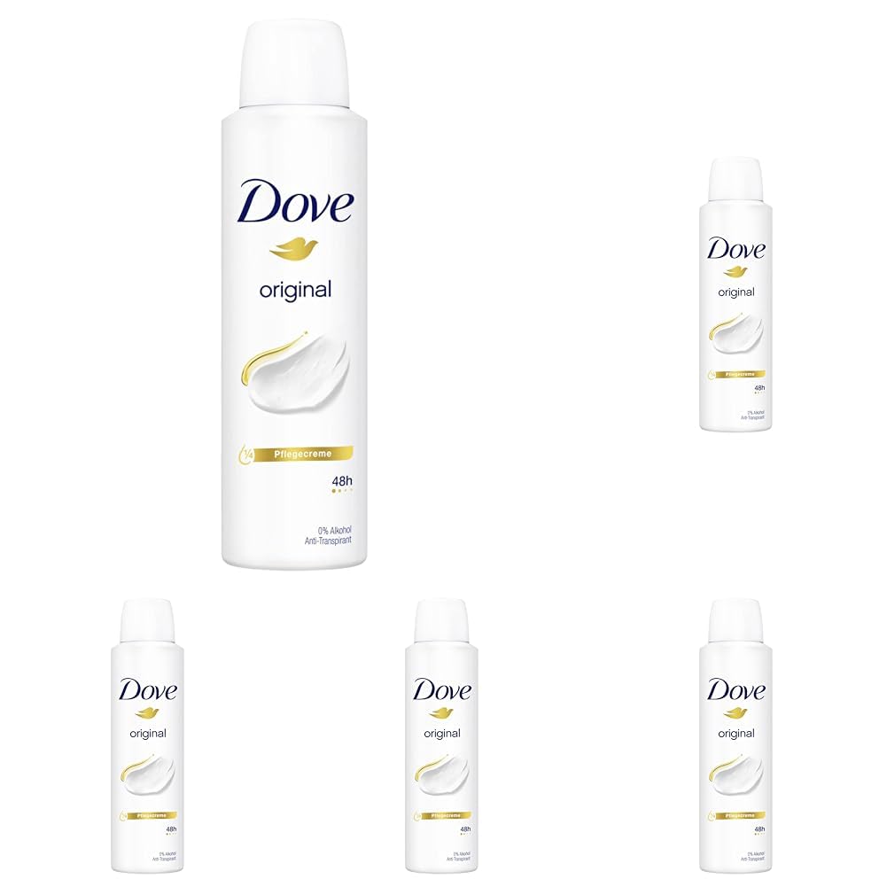 Dove Anti-Transpirant Deo-Spray Original 0% Alkohol Deodorant schützt 48h vor Körpergeruch und Achselnässe 150 ml 1 Stück (Packung mit 5)
