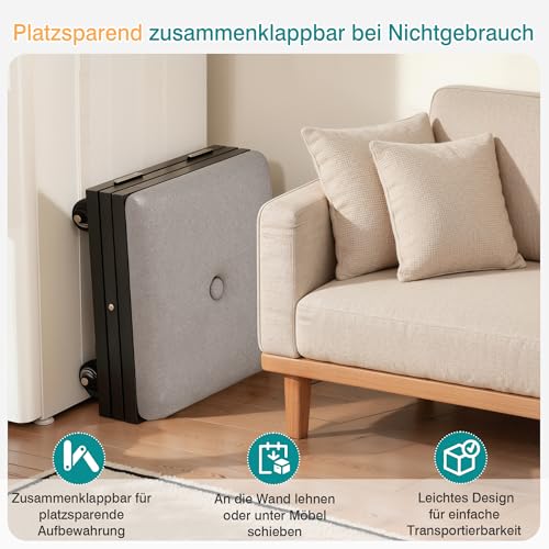 VECELO Fußhocker mit X-Bein, Quadratischer Polsterhocker aus Leinenstoff, 3‑fach höhenverstellbar, mit 360° Drehrollen, Relaxhocker für Wohnzimmer und Eingangsbereich, Schwarz