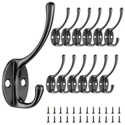 Comzantor 12 pièces Crochet Mural, Crochet Porte Manteau avec Vis, Vintage en Métal Double Patères Porte Manteaux,Léger et Pratique Coat Hooks, pour...