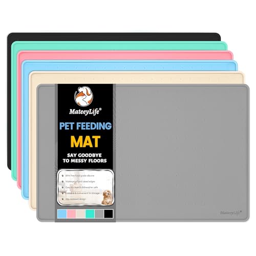 MateeyLife Dog & Cat Food Mat for Floors Waterproof, Nonslip ...