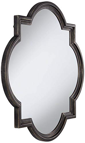 Uttermost Quatrefoil Round Vanity Decorative Wall Mirror Vintage Rustic Oil Rubbed Bronze Brown Layered Wood Finish Frame 34\" Wide for Bathroom Bedroom Living Room Home House Office Entryway