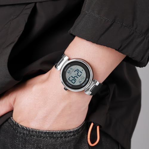 Gosasa Unisex Round Digital Watch, Dual Time, EL Backlight (Silver White) - 3