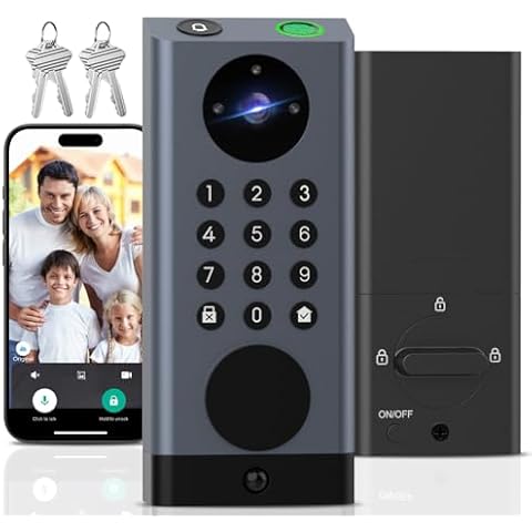 Dhiedas WiFi Door Lock with Camera, Deadbolt Smart Lock with Video Doorbell, Keyless Entry Door Lock with Fingerprint Keypad Code, Electronic Digital Biometric WiFi Smart Lock for Front Door Cover