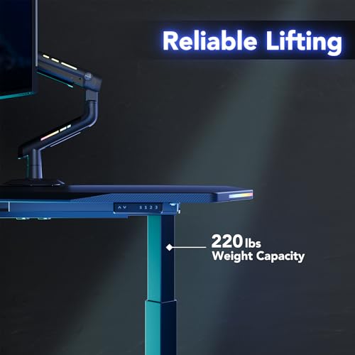 Image of HUANUO Standing Desk with LED Strip, 63 inch x 31.5 inch Height Adjustable RGB Gaming Desk, Large Dual-Motor Electric Sit Stand Desk, Sturdy Steel Frame, Modern E-Sports Workstation,for Home Office,Black