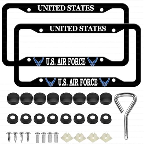 Image of 2PCS License Plate Frames for U.S.Air Force,Car License Plate Bracket Holder, Premium Aluminum Alloy Weather Proof License Plate Covers with Screw Caps Cover Set Car Accessories