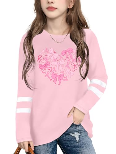 Image of Ithalt Kids Valentine Shirt Girls Valentines Shirts Cute Heart Graphic Long Sleeve Tee Tops 4-14y