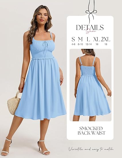 Belle Poque Abiti estivi da donna UK collo quadrato spalline sottili A-Line Midi prendisole casual vacanza spiaggia abito
