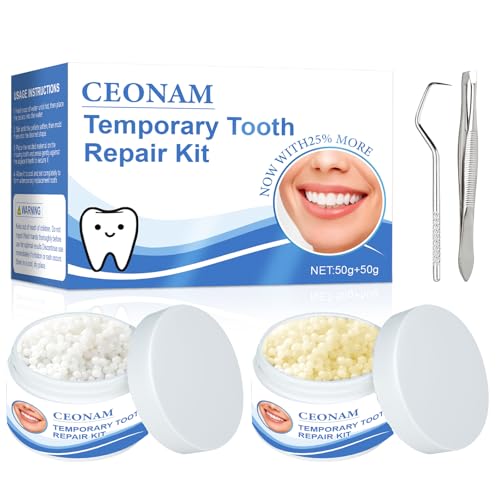 Tooth Repair Kit - 3.5 oz Temporary Fake Teeth Replacement Beads Kit in White & Ivory Each 1.75 oz with 3 Dental Tweezers Tools for Temporary Restoration of Missing & Broken Teeth