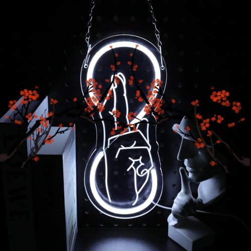 Image of Anime Neon Sign for Bedroom Wall Decor, Dimmable LED Light Art with Hanging Chain, White Minimalist Line Drawing Lamp for Dorm, Living Room, Bookcase, Trendy Gift