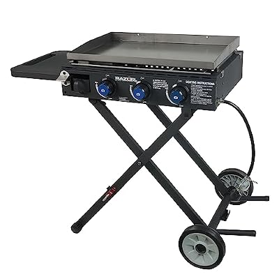 Razor Griddle Gas Griddle and Portable Propane Grill for Backyard BBQ, with Cart, Shelf