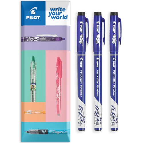 Image of PILOT FriXion Fineliner - Fine Line Erasable Marker Pen - 1.3mm Nib Size - In Envelope Gift Packaging (Black Ink, Pack of 3 Pens)