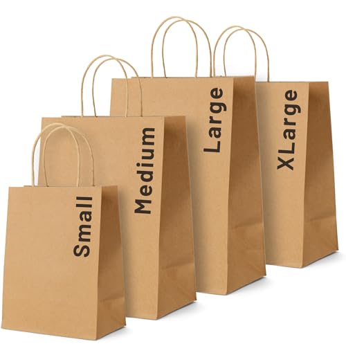 Brown Paper Gift Bags with Twisted Handles | 50 Pack | Small 9 x 7 x 3.5" | Brown Kraft Paper 100gsm | Retail Lunch Party Gift | Small Paper Bags