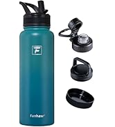 Fanhaw 40 oz Stainless Steel Insulated Water Bottle With 3 Lids (Straw, Spout and Carabiner Lid) ...