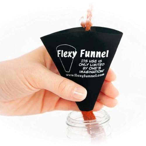 Miniatura 2 de Flexy Funnel Embudo de silicona negra (3 pulgadas)  Embudo plegable para líquidos, líquidos, ingredientes secos, polvos  Embudo formable para