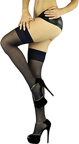 Image of ToBeInStyle Women's Sheer Banded Thigh High Socking w /Opaque Band