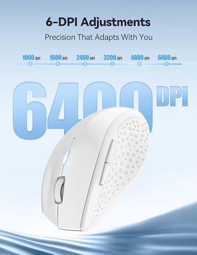 TECKNET PRO Rechargeable Wireless Mouse, 2.4GHz Computer Mouse with USB Nano Receiver, 6400 DPI Cordless Optical USB Mouse, 6 Adjustable Levels Silent Wireless mouse for Laptop/PC/Computer-White - Image 2