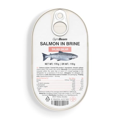 GymBeam Salmone in Salamoia Norvegese - Ricco di Proteine e Grassi Sani Omega 3 - Senza Additivi, Ideale per Dieta Sana e Sportivi - Perfetto per Paste, Insalate e Piatti Equilibrati (170g)