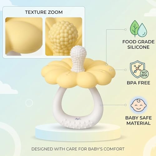 Image of Signamio Silicone Teether for Baby, BPA Free - Food Grade, Non Toxic PVC Free, Easy Grip Handle, Soft Edges, Baby Teethers for 6 to 12 Months, Teethers for 3 to 6 Months, Soft - Yellow