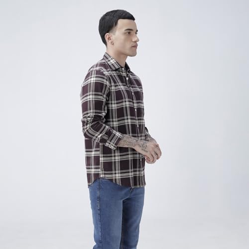 Image of BASICS 100% Cotton Checked Shirt for Men | Slim Fit | Everyday Smart Casual Wear | Full Sleeve
