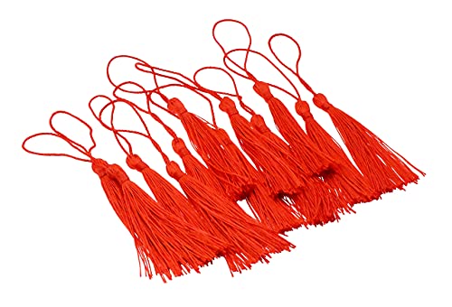 Image of Mandala Crafts Small Red Bookmark Tassels - 100 Bulk Silky Mini Craft Tassels with Loops for Bookmarks, Jewelry Making, Graduation Decorations, and Keychains