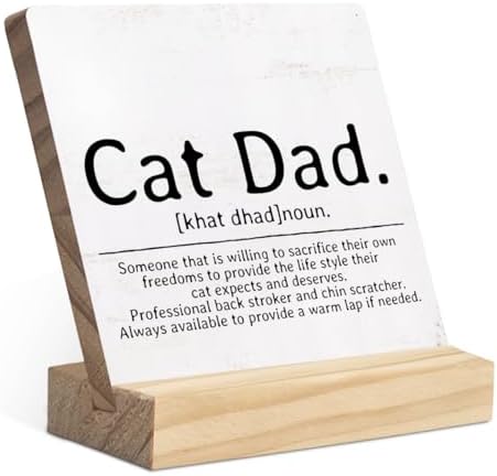 EIONEY Cat Dad Gifts for Men,Cat Dad Wood Plaque Sign with Wooden Stand,Fathers Day,Cat Decor for Home,Cat Dad Gifts for Home Living Room Bedroom Shelf Tabletop Decorations image 5