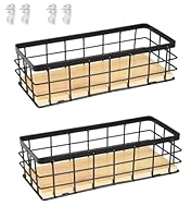 Drahtkorb,Metallkorb Schwarz Dekokörbe Haushalt Wandkorb Metall Badezimmer Aufbewahrungskorb Korb Metall Abnehmbarer Holzsockel für Obst Snacks Küche Speisekammer(2 Stück)