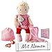 LALALO HABA Stoffpuppe Jule mit Namen Bestickt, weiche Erste Baby Puppe mit Kleidung und Haaren, ab 1 Jahr Kuschelpuppe Taufgeschenk, Anziehpuppe Kuschelpuppe 303724