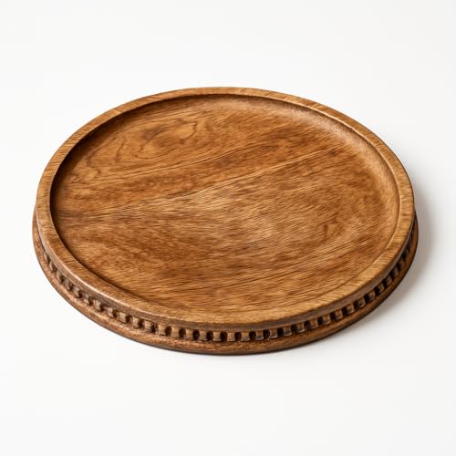 Image of Round Wood Serving Tray, Rustic Nesting Trays Stackable Platters for Serving Cakes, Pastries, Snacks, Breakfast,Decorative Wooden Beaded Tray 10 inches Centerpiece for Dining & Coffee Table