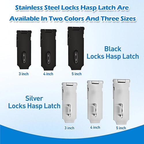 Image of 2 Pcs Door Locks Hasp Latch,3 Inch Stainless Steel Safety Packlock Clasp Hasp Lock Latch,Hasp Lock Latch for Doors,Extra Thick Brushed Finish With Screws (2 Pcs Black Stainless Steel, 3 inch)