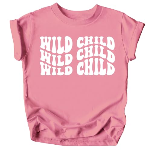 Olive Loves Apple Wild Child Wavy Retro Shirts for Baby and Toddler Boys and Girls White on Mauve Shirt 2T