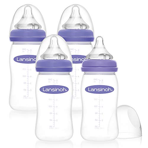 Lansinoh Flaschen Set - Weithalsflasche (Kunststoff) mit NaturalWave Sauger Gr. M, 240 ml, 4 Stück