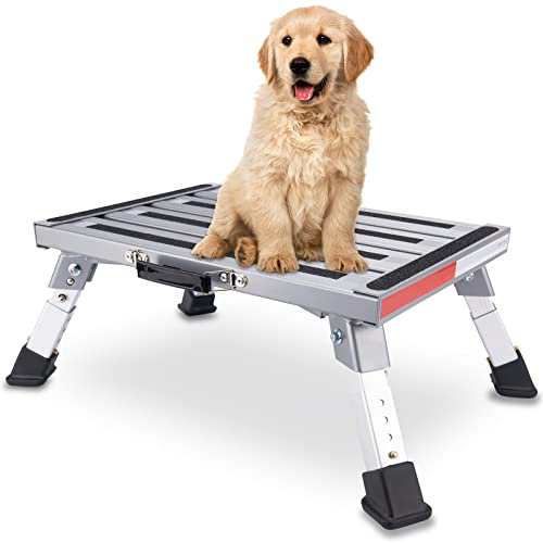 Safety Rv Steps Adjustable Height Step Stool Aluminum Folding Platform Step With 16.5" ×11.8" Anti-Slip Surface, Camper Step Stool For Travel Trailers Aluminum Rv Step Stool Supports Up To 1000Lbs #TOP21