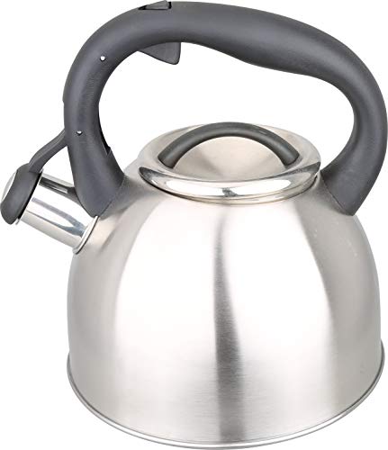 Kamberg 0008114 Bollitore Teiera a Fischio 3 litri, Acciaio Inox, Manico Ergonomico, Compatibile con Tutti i Piani Cottura, Incluso Quello a Induzione