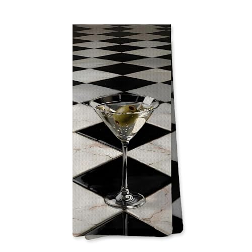 MVLJG Funny Dirty Martini Kitchen Bar Towels, Retro Black and White Decorative Hand Towels for Kitchen Bar, Martini Gifts Dish Tea Towel Drying Cloth