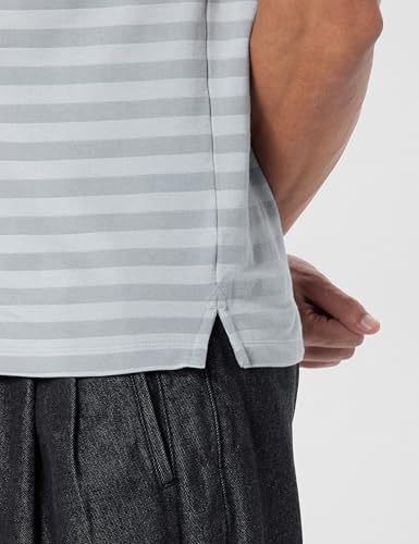 Image of Peter England Men's Cotton-Polyester Blend Striped Polo T-Shirt | Casual Wear | Durable & Trendy