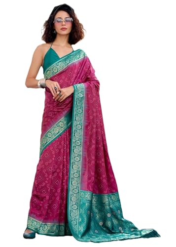 Sari traditionnel en soie pour femme Ikkat Bandhni vêtement ethnique 11766