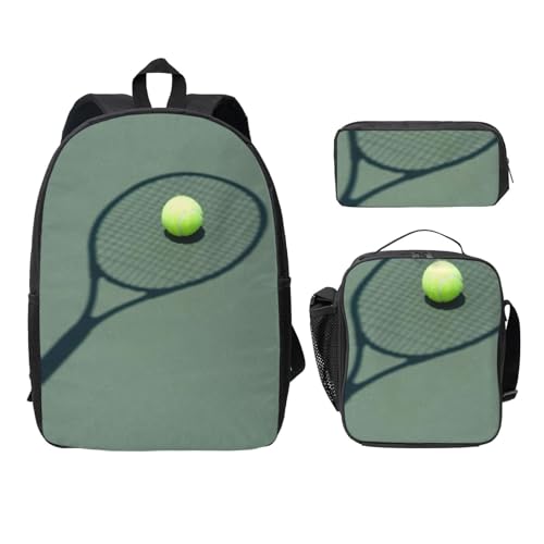 Sac à dos imprimé raquette de tennis avec lunch box ensemble scolaire 3 pièces noir