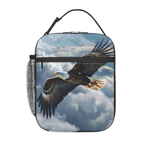 amepay Eagle Polyester Lunch Box for Kids Teen,Soaring Bird Reusable Thermal Lunch Bag for Adult Women,Cool Insulated Tote Cooler Bags for School, Work, Picnic,Travel,Realistic Sky Design