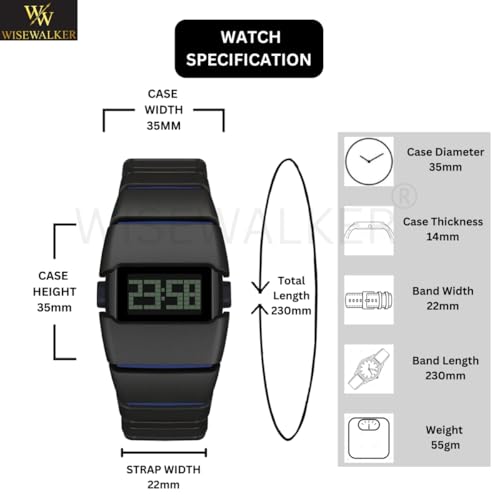 Image of WiseWalker Unisex GenZ Luxury Style Digital Gold Watch Unique Band with LED Display Digital Watch | Retro Digital LED Watch Black Display Screen Modern Fashion Timepiece | Wristwatch For Men and Women