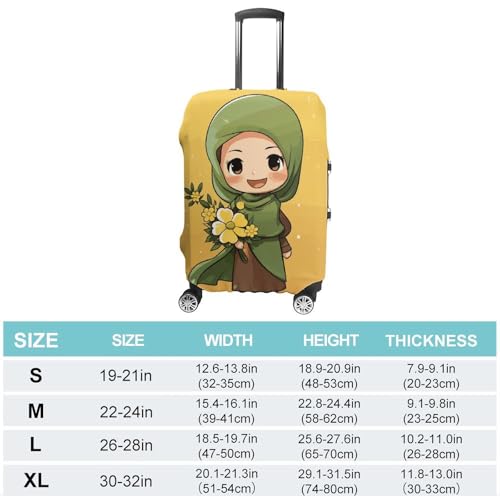 Anti-Scratch Luggage Cover Cartoon Muslim Girl Printed Luggage Case Protector Washable Suitcase Covers Elastic Suitcase Protector for Size M (22-24 inch) Luggage2