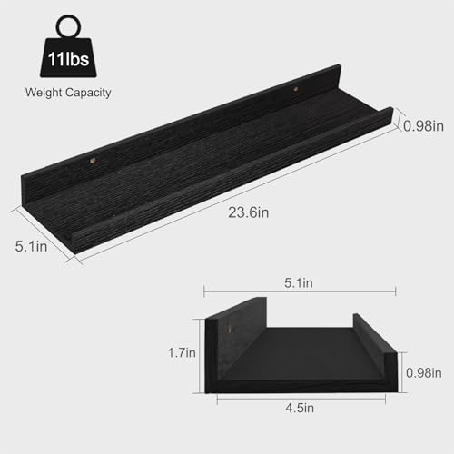 Modcraft 24 Inch White Floating Shelves with Lip, Wall Mounted Picture Ledge, Versatile Wood Wall Shelf for Kitchen Bathroom Living Room, Display Shelf for Photos Books Spice, Set of 2 — view 3