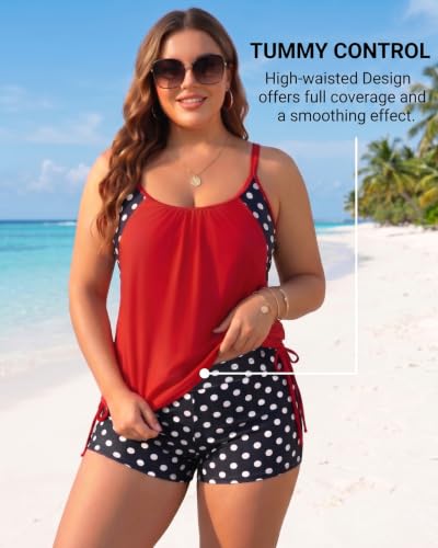 Image of Holipick Plus Size Tankini Swimsuits for Women Two Piece Tummy Control Bathing Suit Blouson Tankini Top with Shorts