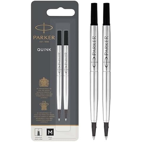 Parker Rollerball Pen Refills with Black Ink Cover